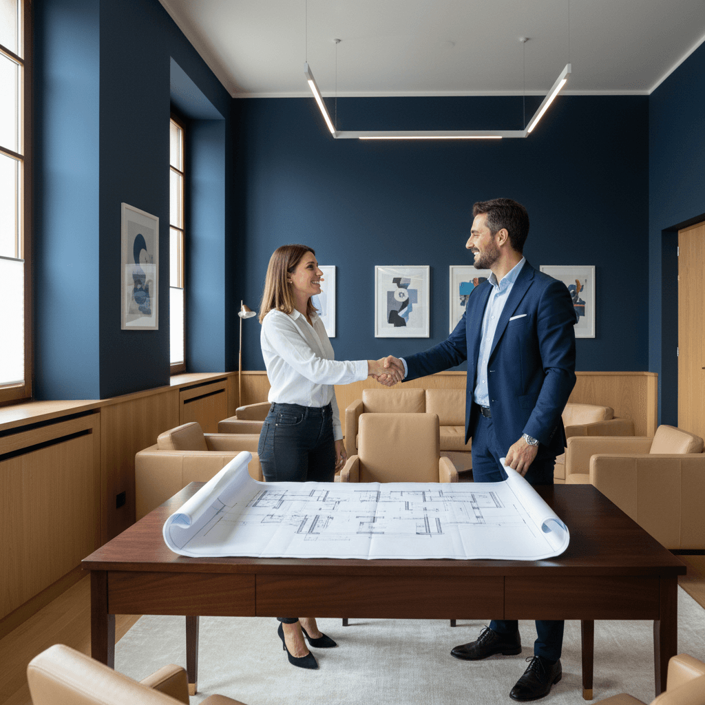 Agente immobiliare che valuta un sistema di acquisizione incarichi al computer